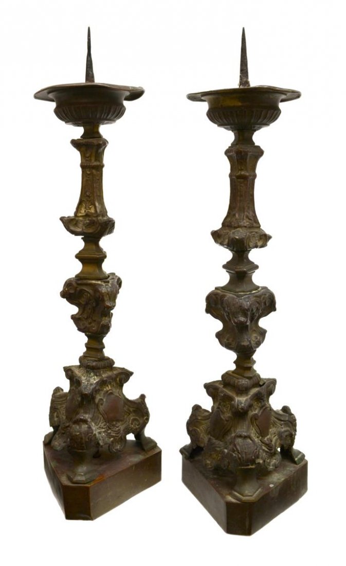 (2) BAROQUE REPOUSSE METAL CANDLE PRICKETS (1 of 9)