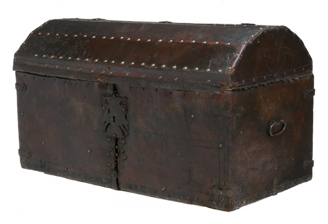 SPANISH COLONIAL LEATHER & IRON BOUND TRUNK (1 of 5)