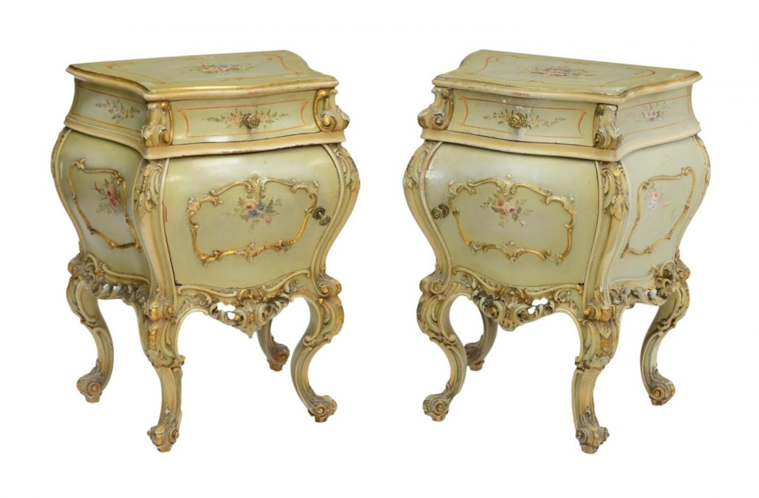 (2) ITALIAN PAINTED BOMBE BEDSIDE CABINETS (1 of 4)