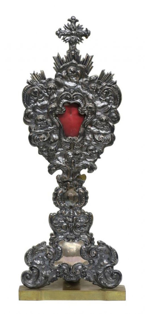 SPANISH COLONIAL REPOUSSE SILVERED MONSTRANCE (1 of 4)