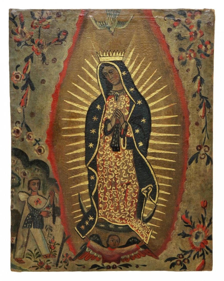 RELIGIOUS PAINTING, VIRGIN OF GUADALUPE, 18TH C. (1 of 5)