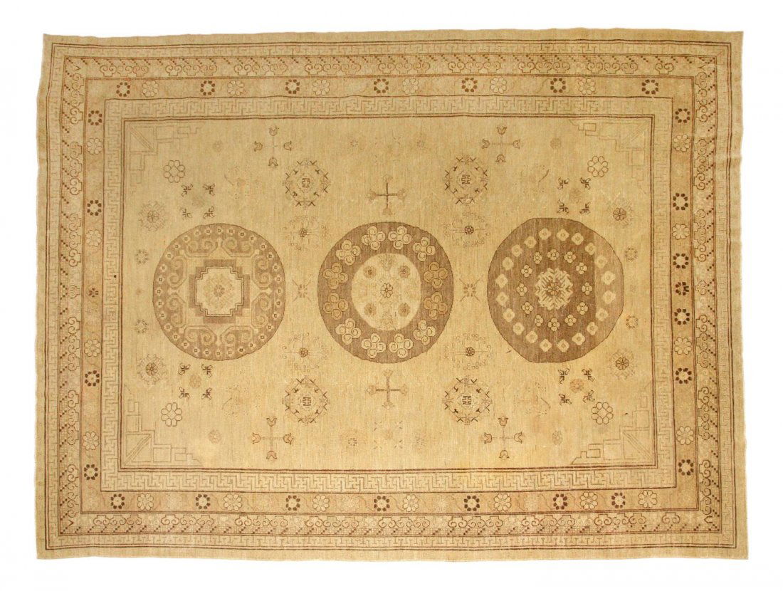 KHOTAN TURKESTAN HAND TIED WOOL RUG, 12'11' x 9'6" (1 of 4)