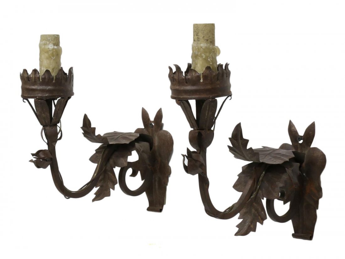 (2) FOLIATED SCROLLED IRON SCONCES / LIGHTS (1 of 3)