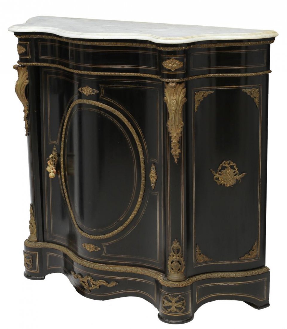 FRENCH NAPOLEON III MARBLE TOP CONSOLE CABINET (1 of 3)