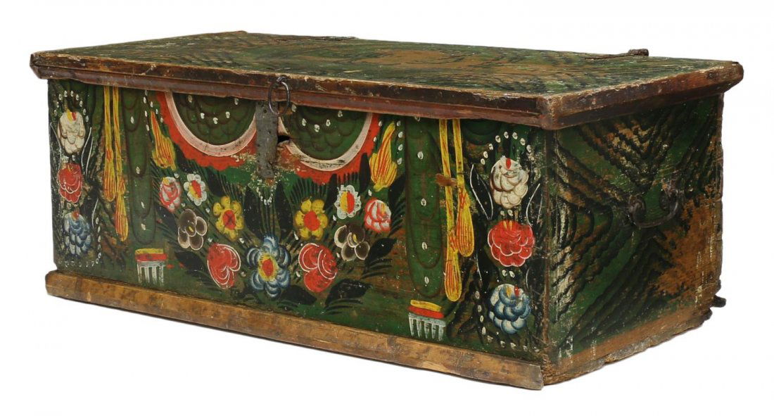 LARGE PAINTED PINE STORAGE CHEST, 19TH C. (1 of 5)
