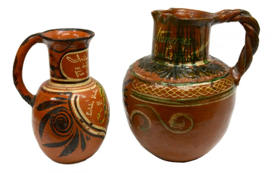 (2) MEXICO EARTHENWARE PAINTED VESSELS / JUGS (1 of 10)