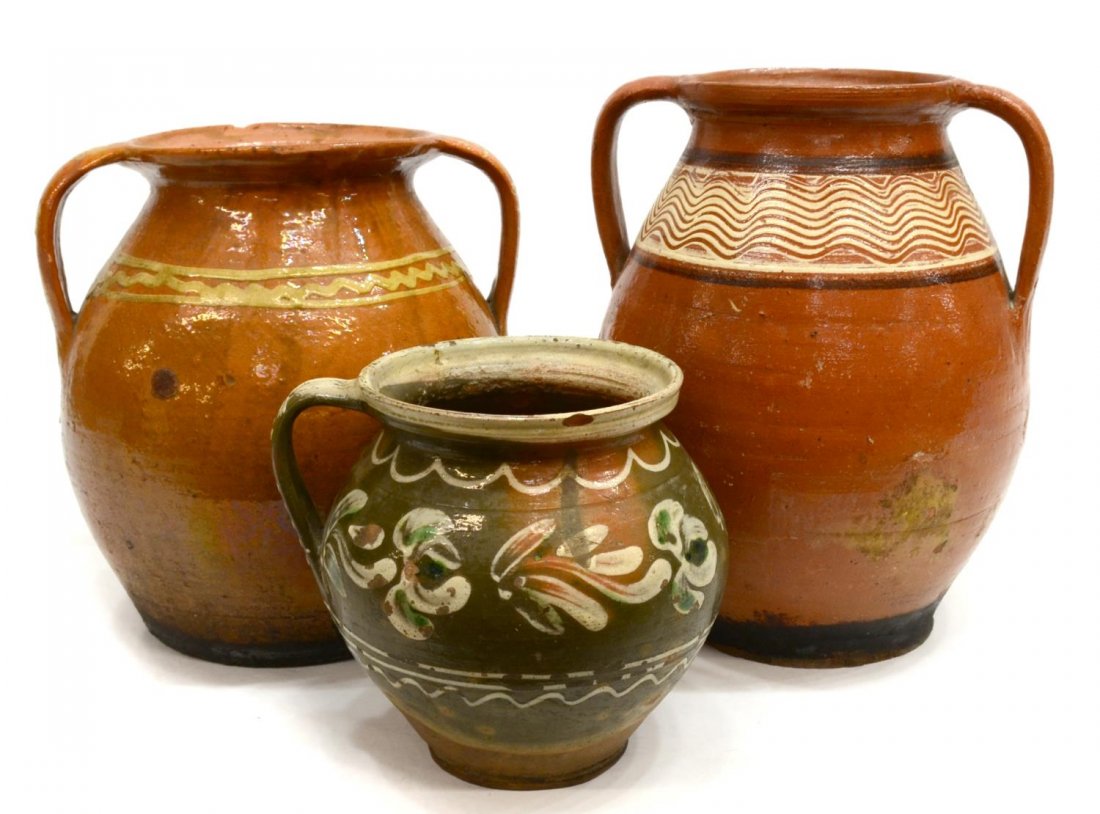 (3) VINTAGE EARTHENWARE PAINTED (1 of 6)