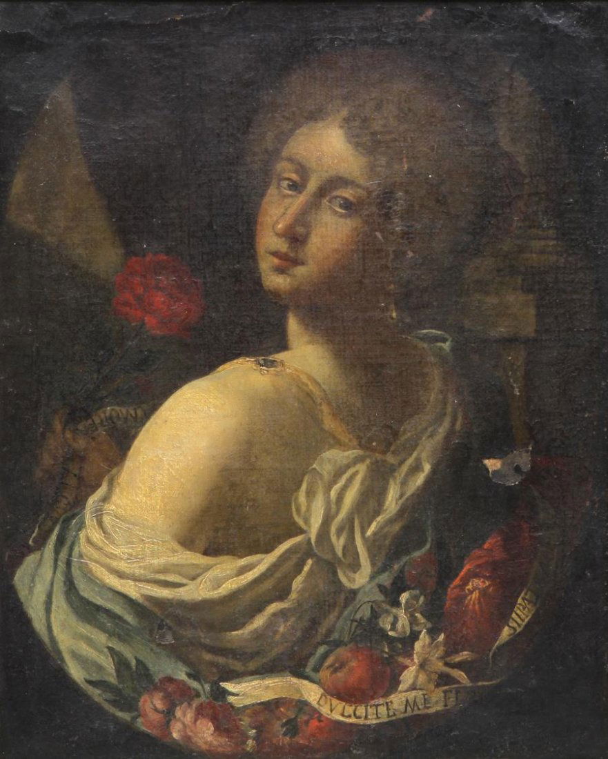 FRAMED OIL PAINTING, BEAUTY WITH FRUIT & FLOWERS (1 of 5)