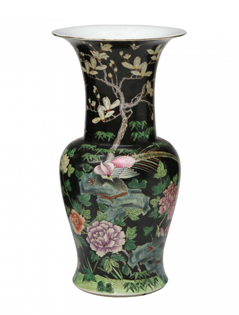 CHINESE FAMILLE NOIR ENAMELED PORCELAIN URN (1 of 5)