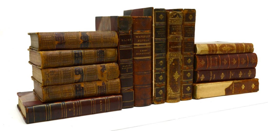 (14) ANTIQUE LEATHER & MARBLIZED BOUND BOOKS (1 of 5)