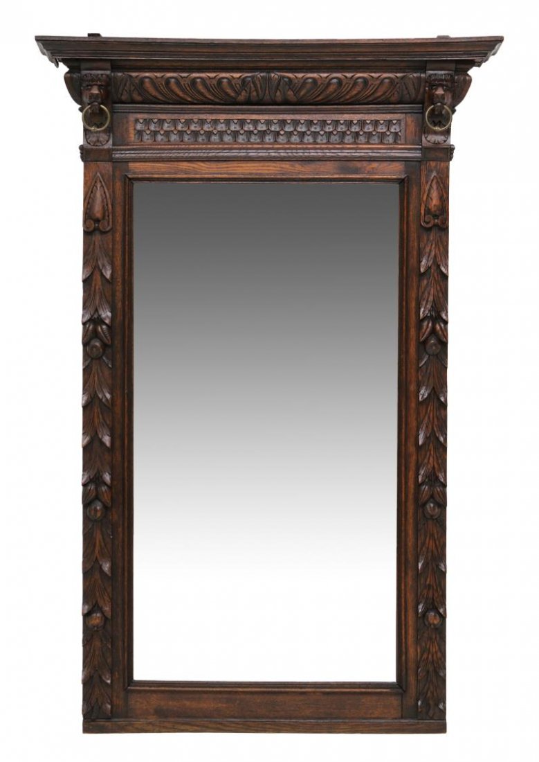 LARGE RENAISSANCE REVIVAL CARVED OAK WALL MIRROR (1 of 5)