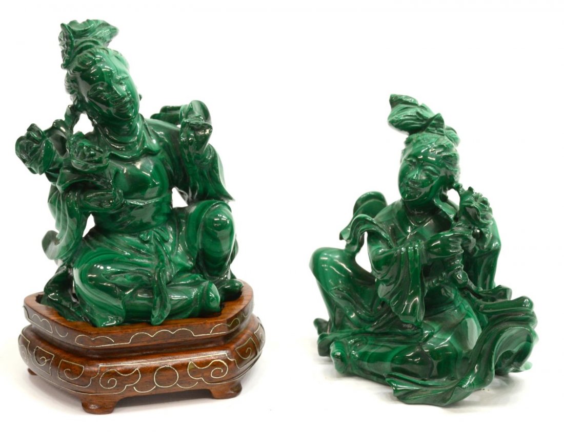 (2) CHINESE MALACHITE SEATED BEAUTIES WITH FLOWERS (1 of 7)