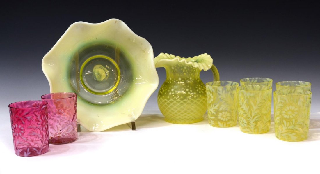 (9) COLLECTION OPALESCENT & VASELINE ART GLASS (1 of 6)