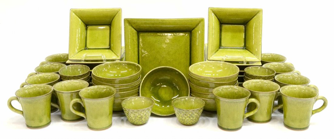 (46) FRENCH JARS TOURRON AVOCADO GLAZE SERVICE SET (1 of 7)