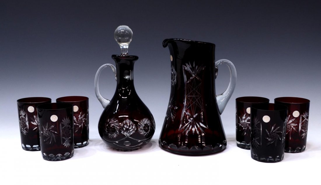 (8) VINTAGE RUBY CUT TO CLEAR DRINKS SERVICE (1 of 6)