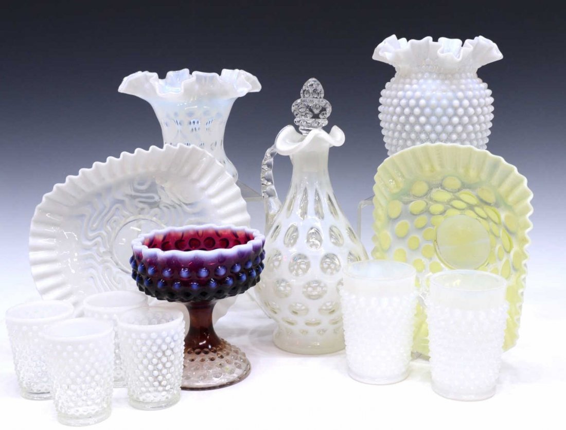 (12) VINTAGE HOBNAIL & COIN DOT ART GLASS GROUP (1 of 8)