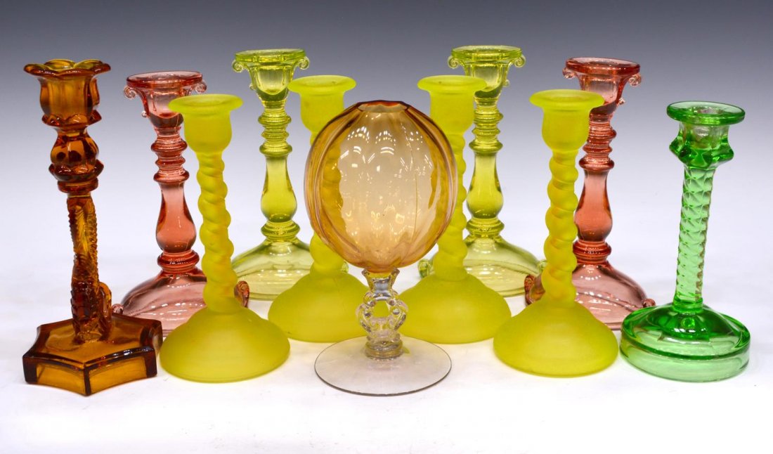 (11) VINTAGE ART GLASS CANDLESTICKS (1 of 6)