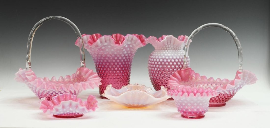(7) VINTAGE HOBNAIL OPALESCENT ART GLASS ITEMS (1 of 5)