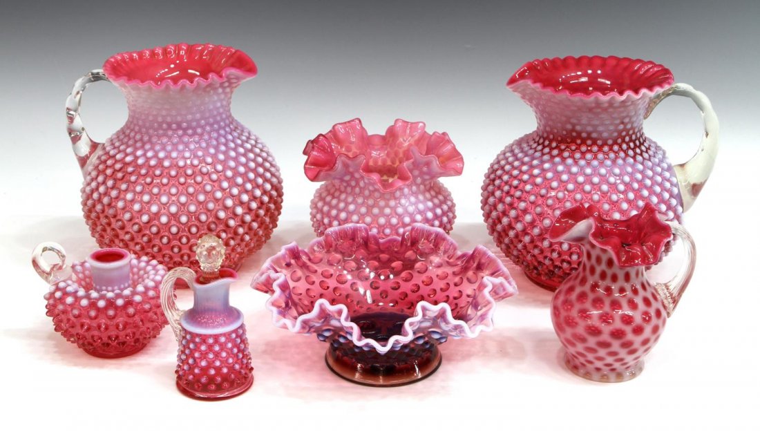 (7) VINTAGE CRANBERRY OPALESCENT HOBNAIL ART GLASS (1 of 4)