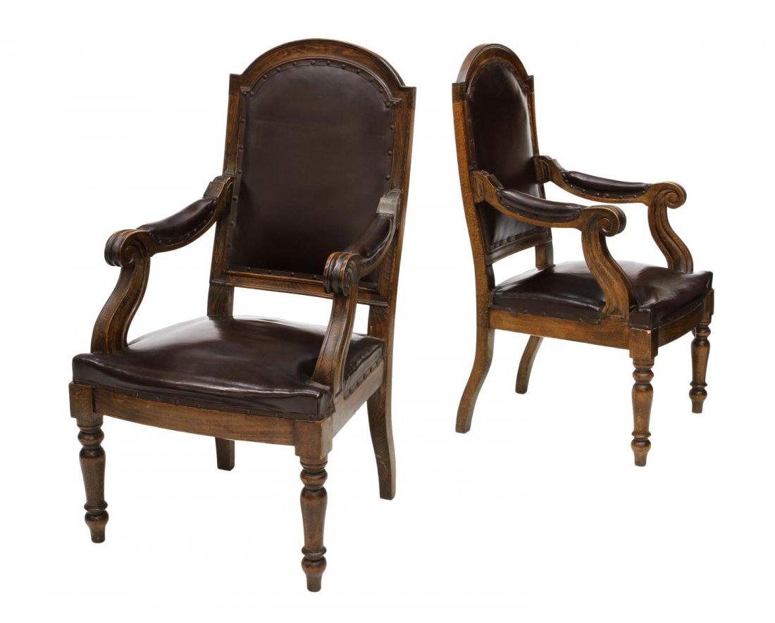 (2)ITALIAN RENAISSANCE REVIVAL HIGHBACK ARM CHAIRS (1 of 4)