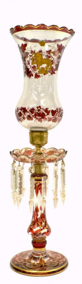 FINE RUBY FLASHED PARCEL GILT HURRICANE LAMP (1 of 4)