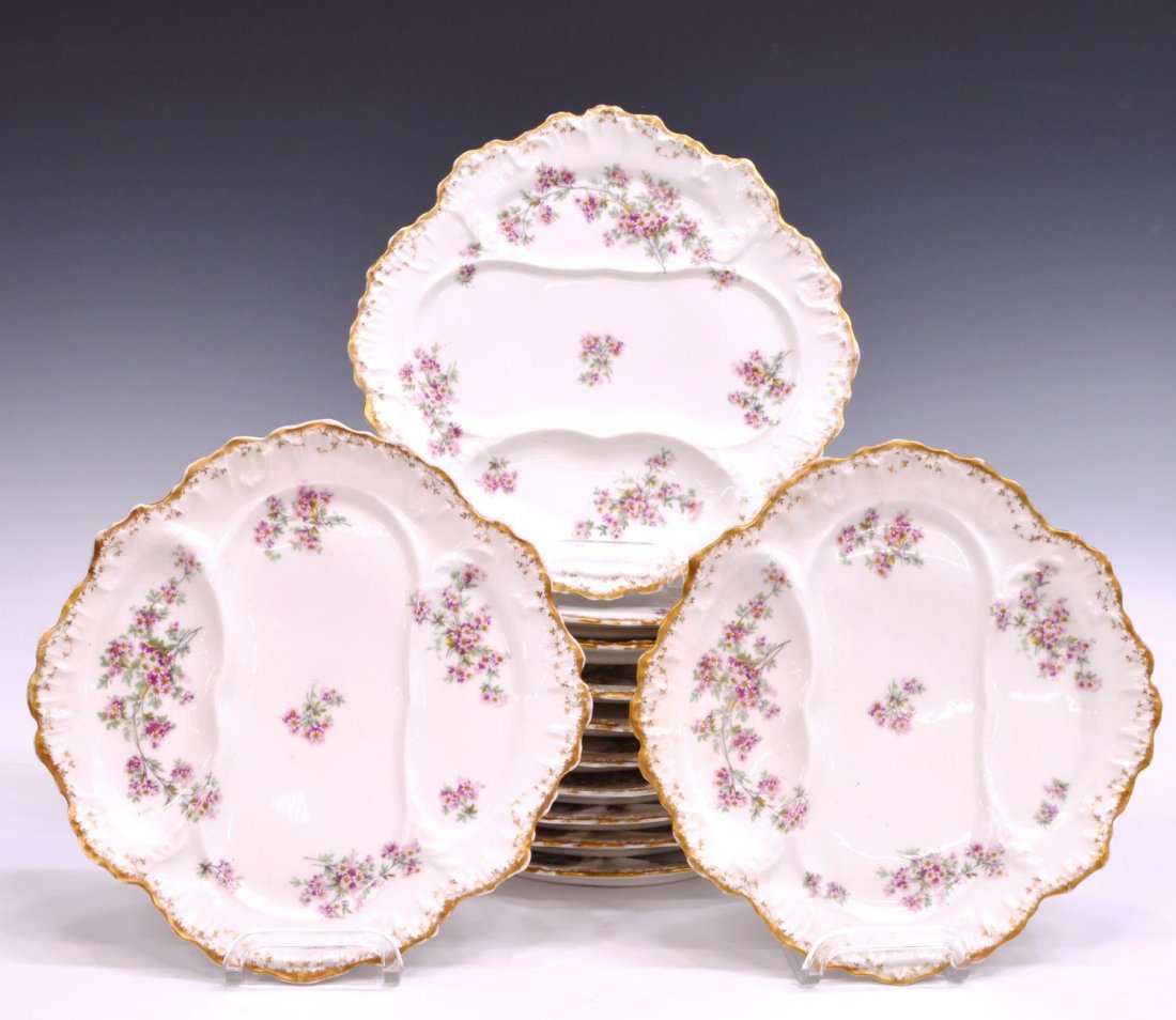 (12) LIMOGES FLORAL DECORATED ASPARAGUS PLATES (1 of 2)