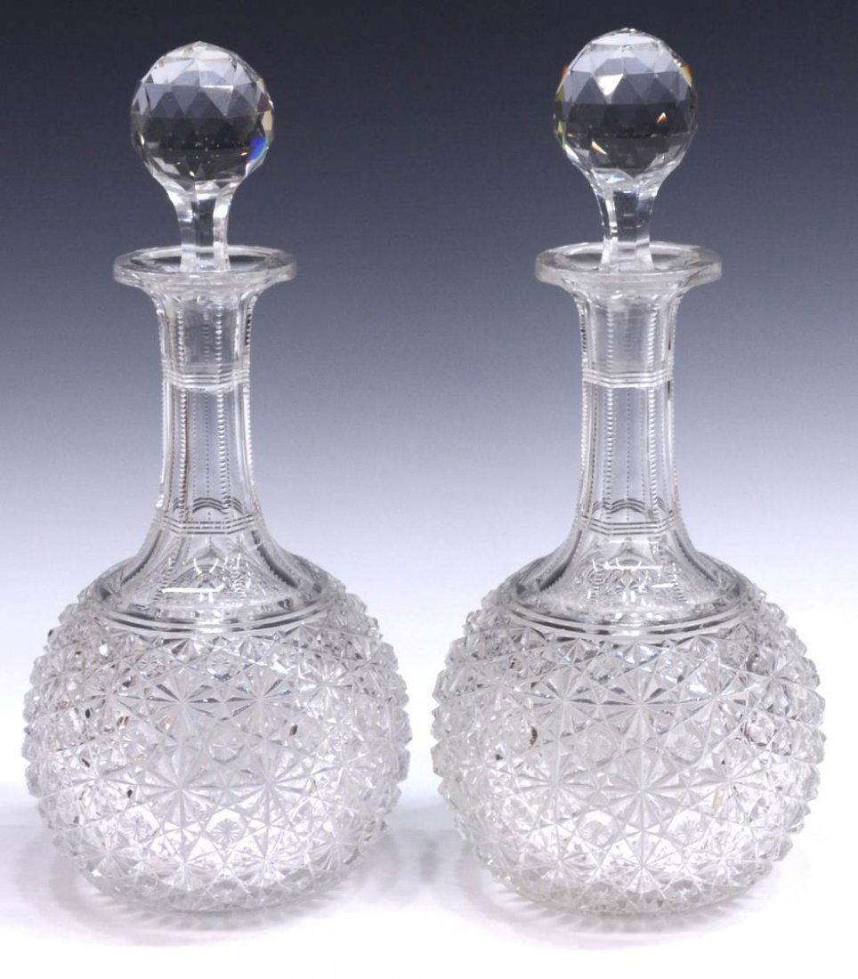 (2) RUSSIAN PATTERN FINELY CUT GLASS DECANTERS (1 of 6)
