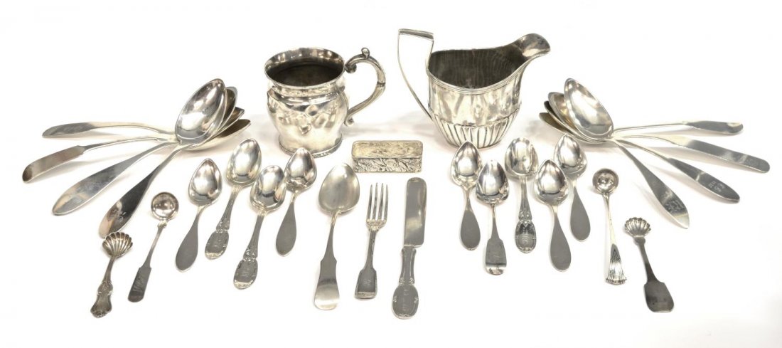 (27) HUGE COLLECTION OF COIN SILVER TABLE ITEMS (1 of 9)