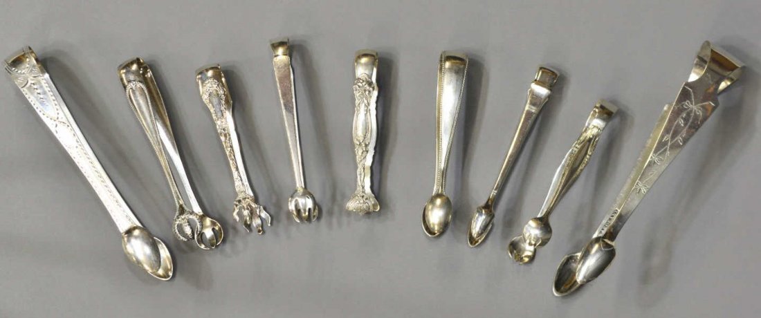 (9) GEORGIAN, AMERICAN & OTHER COIN STERLING TONGS (1 of 4)