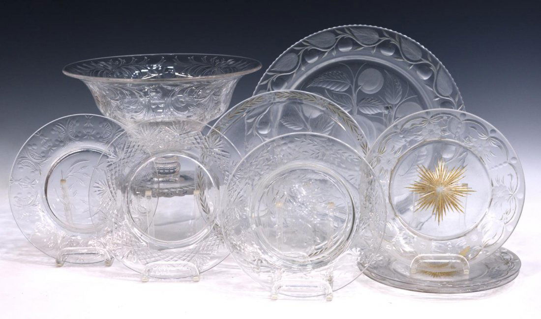 (9) COLORLESS ART GLASS TABLE ARTICLES (1 of 6)