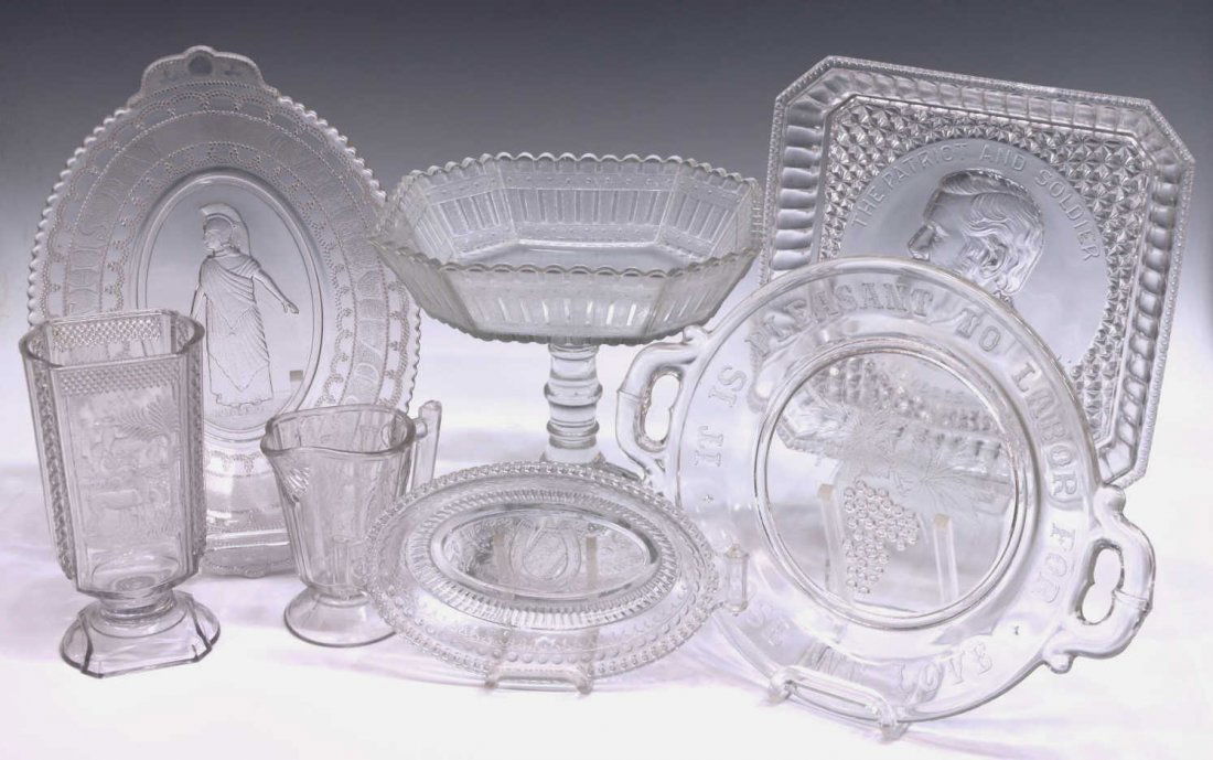 (7) EAPG PRESSED GLASS MOTO & COMMEMORATIVE LOT (1 of 8)