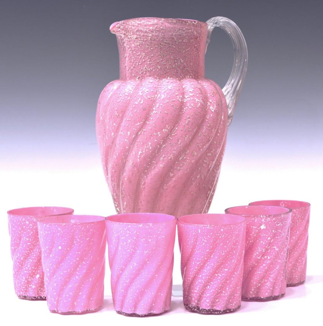 (7) PINK MICA FLECKED CASED ART GLASS DRINK SET (1 of 3)