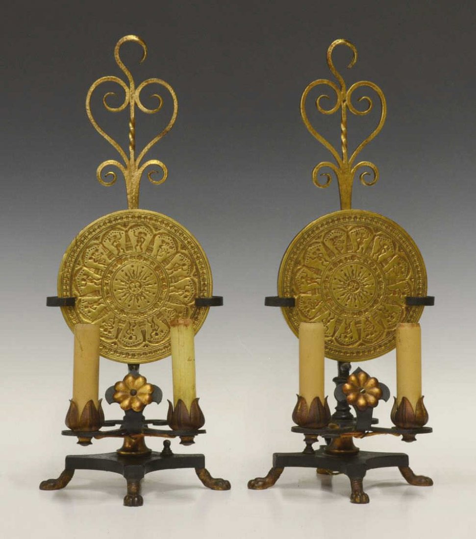 (2) GILT METAL TWO-LIGHT TABLE LAMPS (1 of 3)