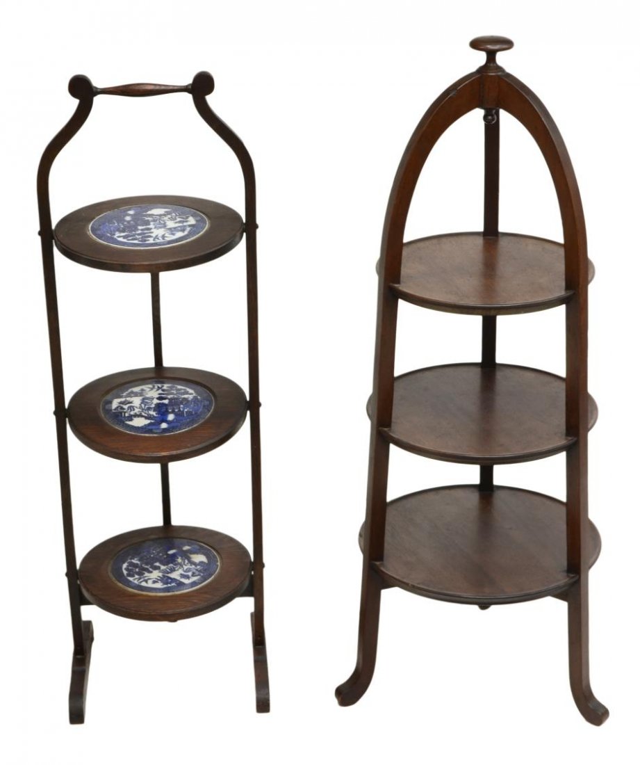 (2) PIE STANDS, ONE WITH WILLOW WARE INSERTS (1 of 3)