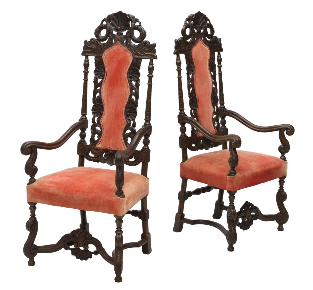 (2) PIERCE CARVED FLEMISH HIGHBACK ARM CHAIRS (1 of 5)
