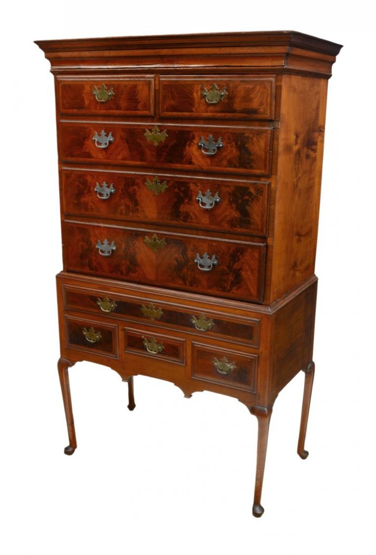 QUEEN ANNE MAHOGANY CHEST ON STAND, 18TH C. (1 of 4)