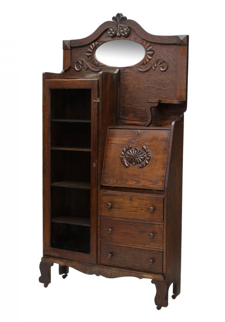 AMERICAN OAK SIDE BY SIDE SECRETARY BOOKCASE (1 of 5)