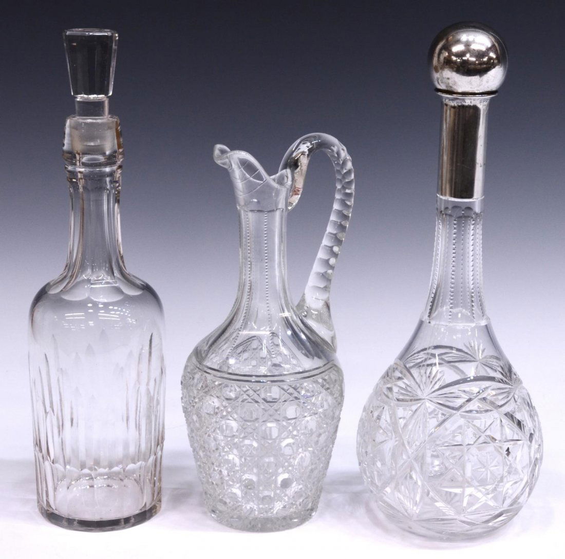 (3) GROUP CUT GLASS & SILVER MOUNTED DECANTERS (1 of 5)