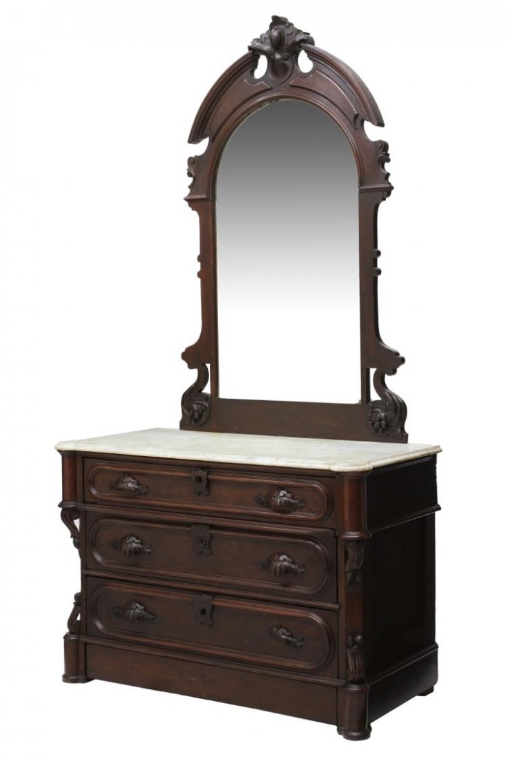 AMERICAN VICTORIAN MARBLE & MIRRORED DRESSER (1 of 5)
