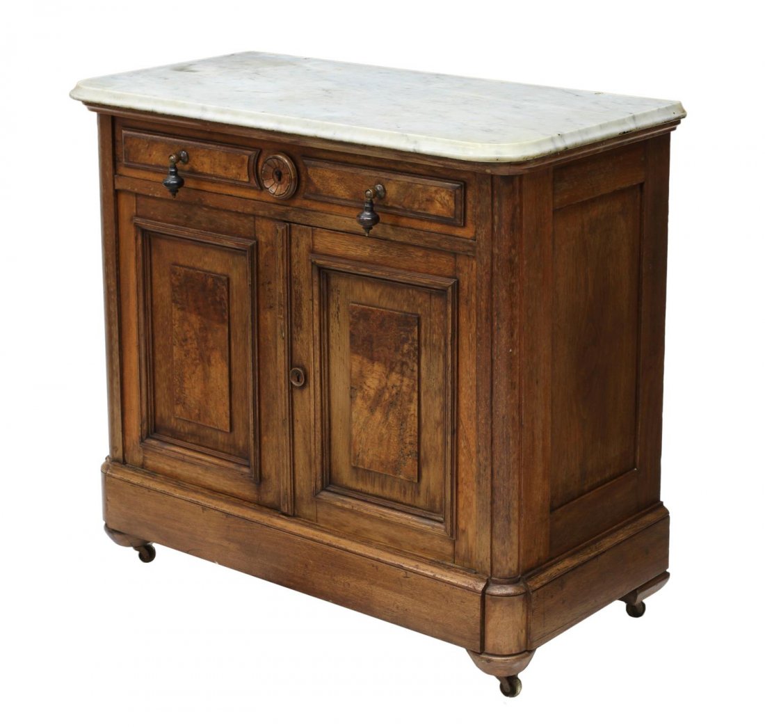 VICTORIAN BURL WALNUT & MARBLE WASHSTAND (1 of 5)