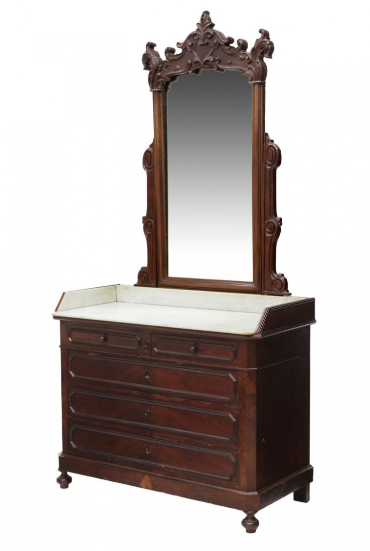 AMERICAN VICTORIAN MARBLE TOP MIRRORED DRESSER (1 of 5)