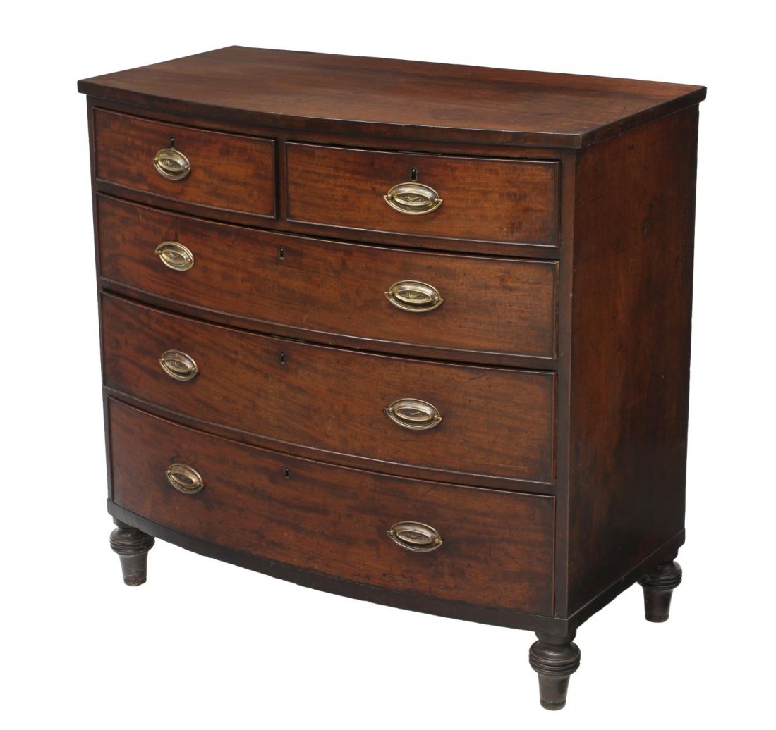 AMERICAN MAHOGANY BOW FRONT CHEST, 19TH C. (1 of 5)
