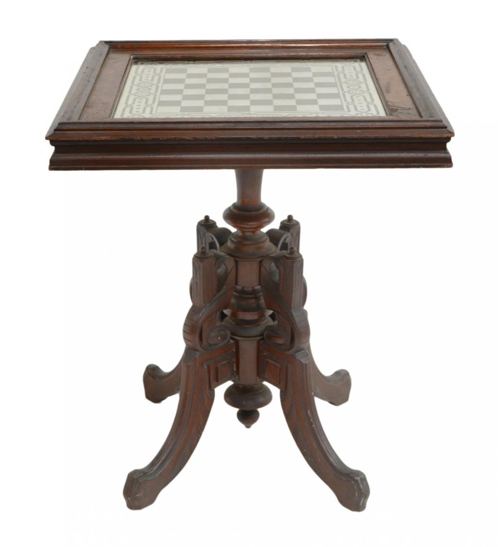 VICTORIAN ETCHED GLASS TOP GAME TABLE (1 of 3)