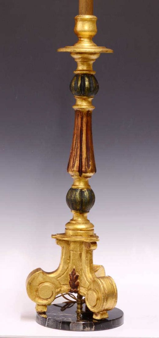 GILTWOOD & POLYCHROME WOOD LAMP ON MARBLE BASE (1 of 2)