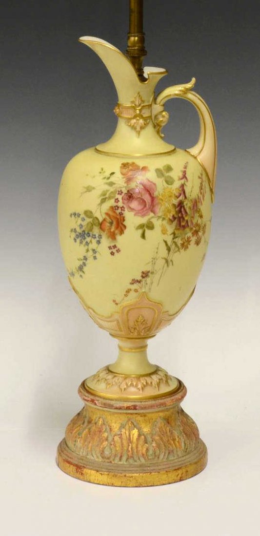 PORCELAIN FLORAL PAINTED EWER TABLE LAMP (1 of 2)