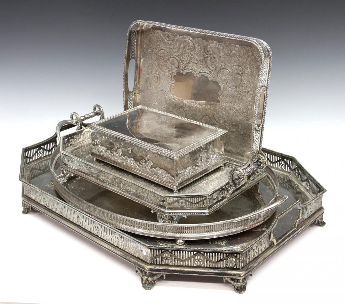 (5) COLLECTION OF SILVERPLATE GALLERY TRAYS & BOX (1 of 7)