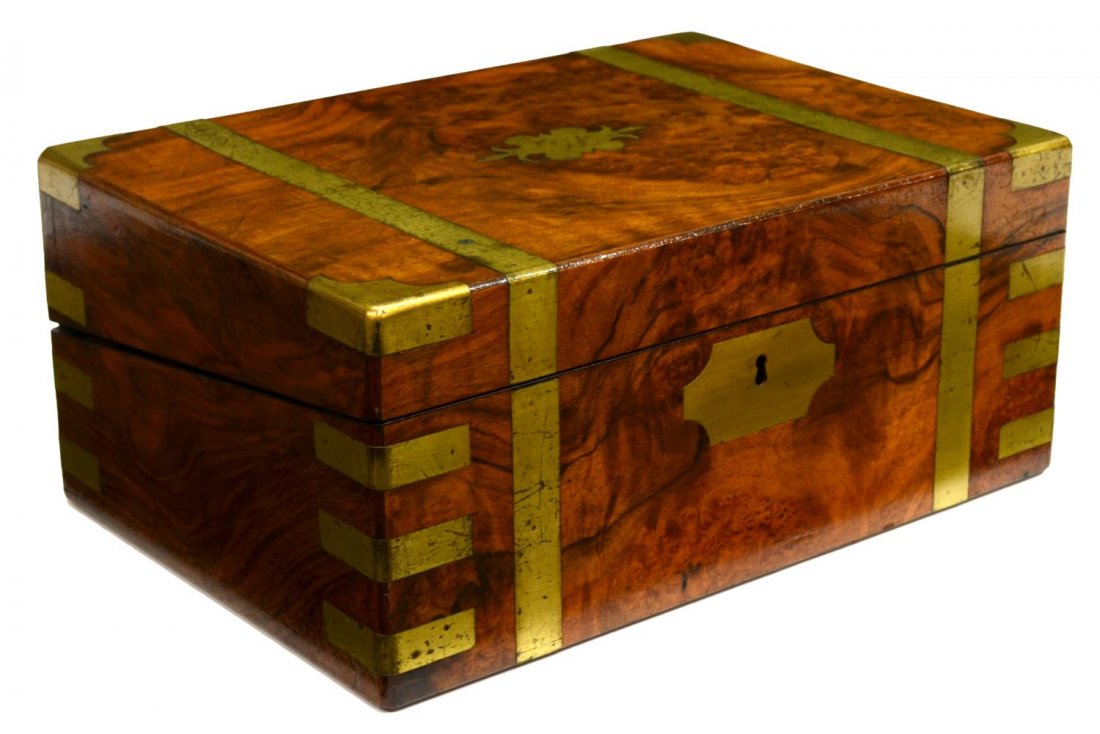 ENGLISH BRASS BOUND FIGURED TRAVELING LAP DESK (1 of 7)