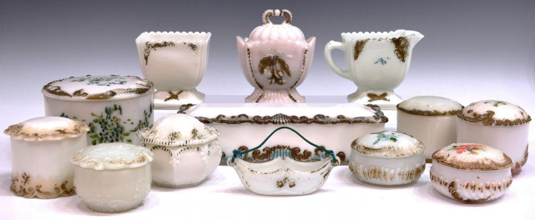 (14) VICTORIAN TO VINTAGE MOLDED MILK GLASS JARS (1 of 6)