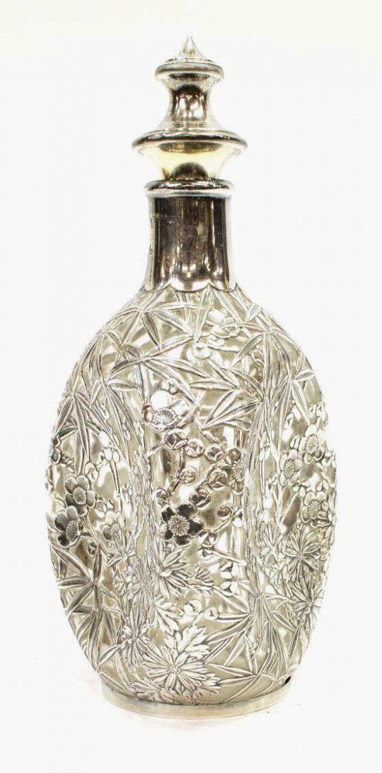 950 SILVER OVERLAY FLOWERING PRUNUS DECANTER (1 of 6)