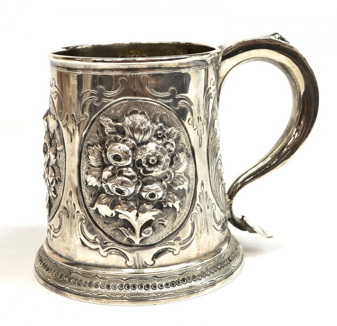 GEORGE II REPOUSSE STERLING SILVER TANKARD (1 of 6)